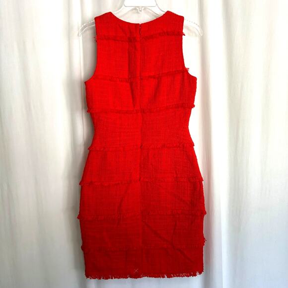 J Crew Red Cotton Tweed Fringed Dress Sleeveless NWT Size 4 - Picture 4 of 10